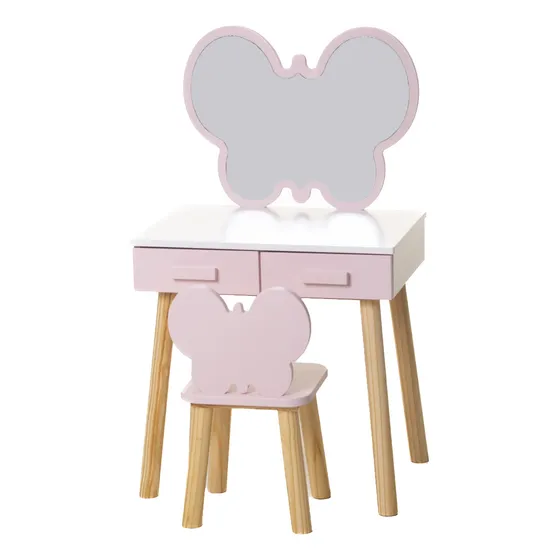 Penteadeira Infantil Borboleta Com 1 Cadeira Cor Rosa E Branco