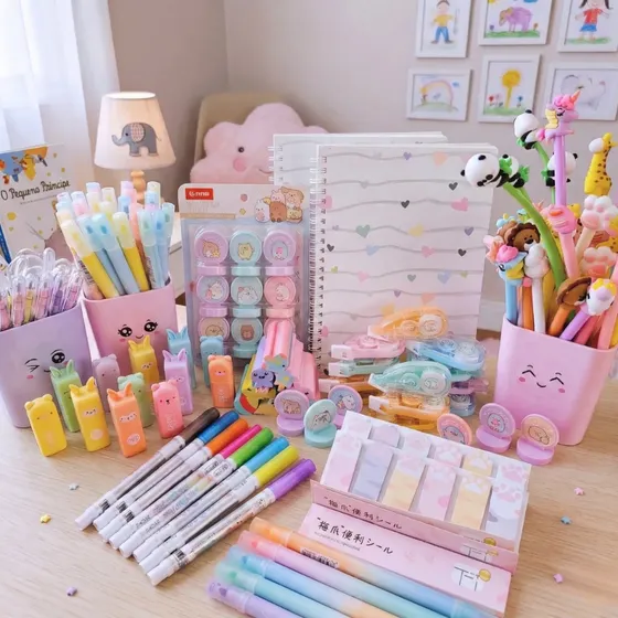 Kit Papelaria Fofa Kawaii 10 Itens Presente Criativo Menina