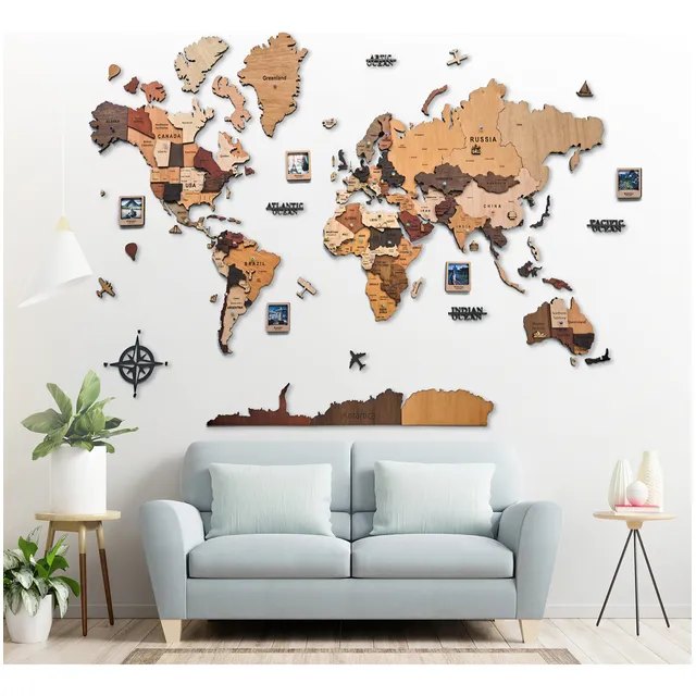 Mapa Del Mundo Mapamundi 3d En Madera 250 X 135 Cm Pro