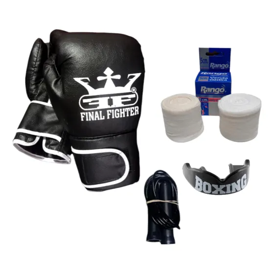 Combo Kit Guantes Vendas Bucal Soga Boxeo Kick Boxing