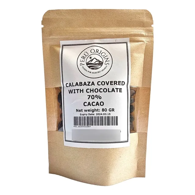 Semilla De Calabaza Recubierto De Chocolate 70% Cacao 80 Gr