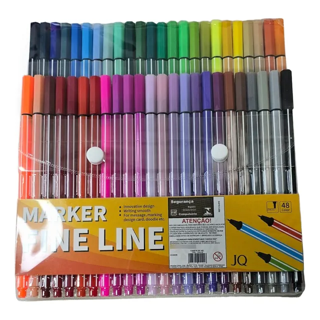 Kit 48 Canetas Coloridas Escolar Fine Line Ponta Fina