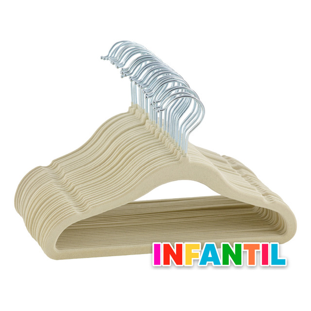 50 Cabides De Veludo Infantil Bege Ultrafino Slim 50 Cabides De Veludo Infantil Bege Ultrafino Slim