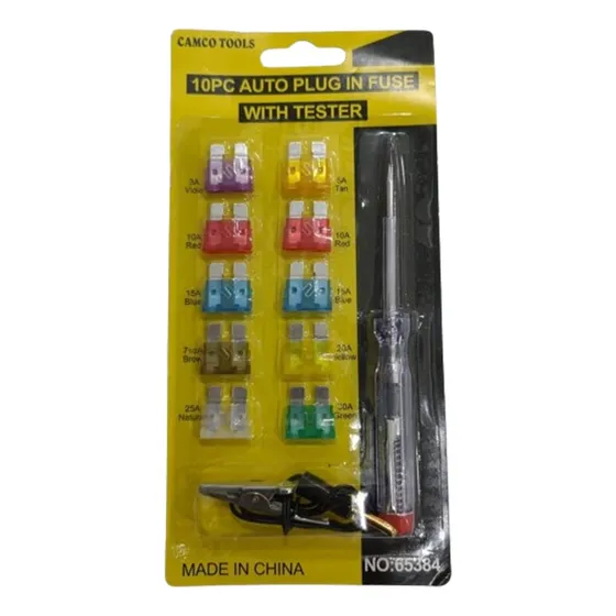 Kit De 10 Fusibles Para Auto Con Tester Buscapolo Y Pinza