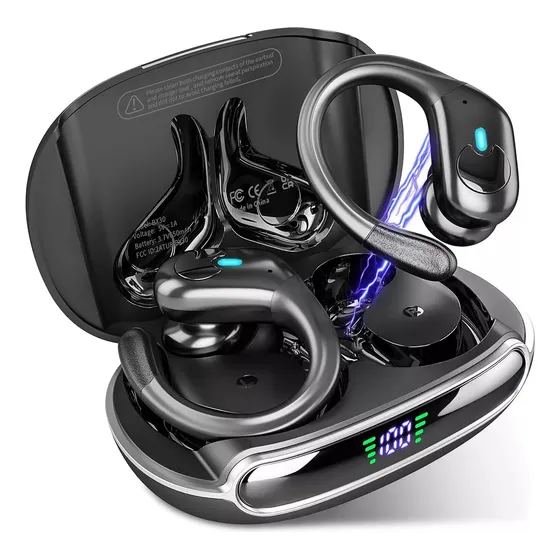 Fones de ouvido esportivos Bluetooth sem fio Mertto 75 horas, 650 mAh, Bluetooth 5.3, cancelamento de ruído Enc, tela LED, resistência à água IPX7, para negócios, entretenimento e corrida