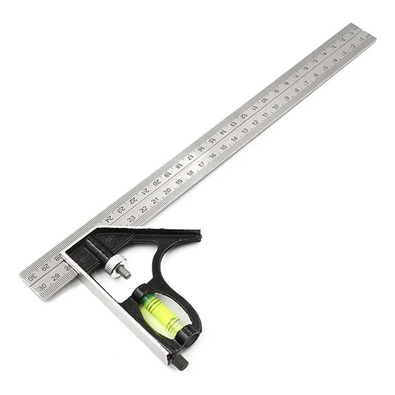 Jy Esquadro Ajustável Combinado Inox Alumínio C/ Nível Régua