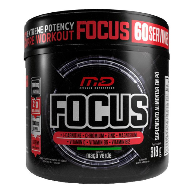 Pre Treino Focus C/beta Alanina Arginina Taurina 318g-md Sabor Maçã Verde Pote Pre Treino Focus C/beta Alanina Arginina Taurina 318g-md Sabor Maçã Verde Pote