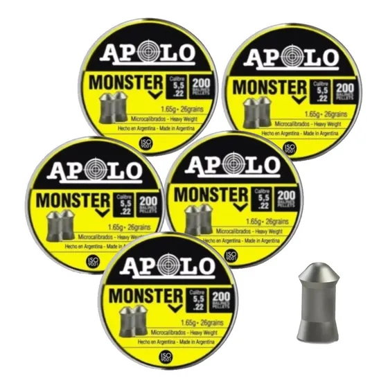 Balines Apolo Monster 5.5 Mm X 200 Microcalibrados 5 Latas