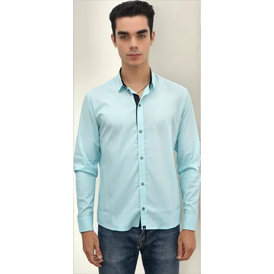 Camisa Pima Con Cuello Camisero Color Entero, Atrevido