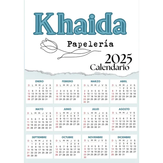 Calendario 2025 Imprimible  Personalizado Khaida