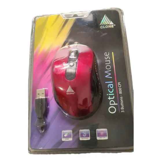 Mouse Óptico  Marca Clone Vermelho Conexão Usb Com Fio