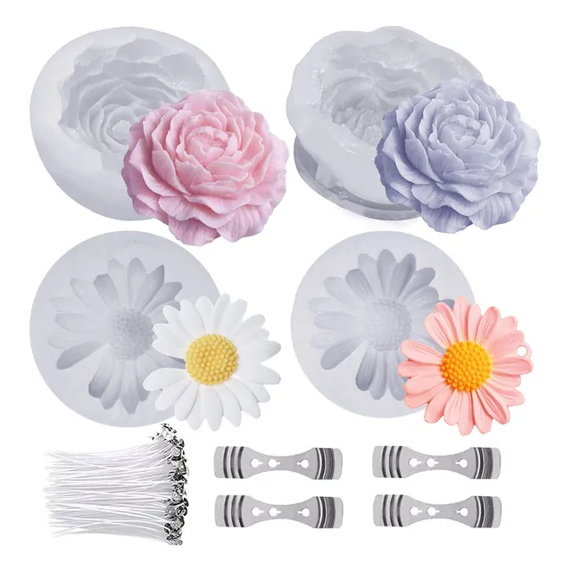 Moldes De Silicon Flores Gerbera Y Peonia Velas Jabones 4pza