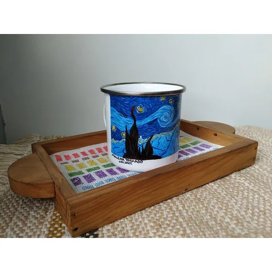 Tazas De Peltre Blancas Pintadas A Mano. Ávila Y Salto Ángel