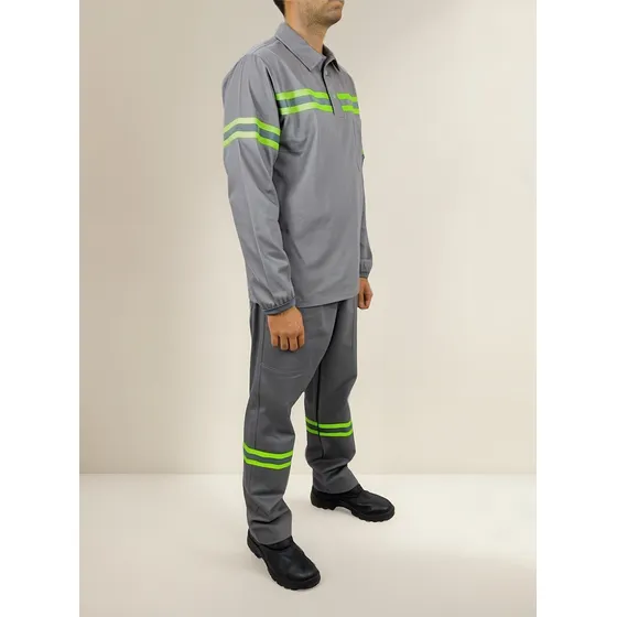 Conjunto Brim Camisa E Calça Com Faixa Refletiva Segurança