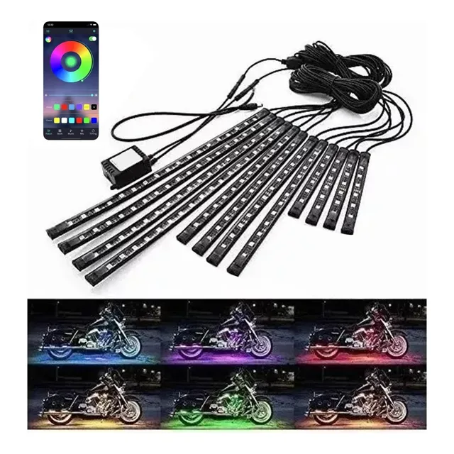 Juego De 12 Tiras Luces Rgb Led Para Motocicleta C/bluetooth