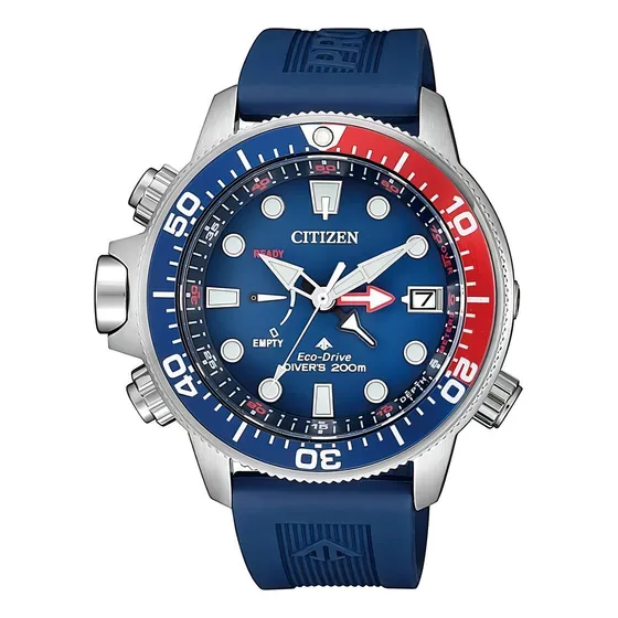Relógio de pulso Citizen BN203 com corria de borracha cor azul - bisel azul/vermelho