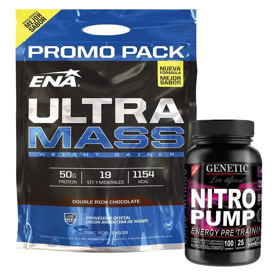 Crecimiento Masa Muscular Ultra Mass 3k + Nitro Pump Genetic