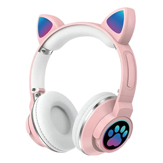Audífonos Inalámbricos Bluetooth Rgb Orejas Gato Niña Me-1 Color Rosa