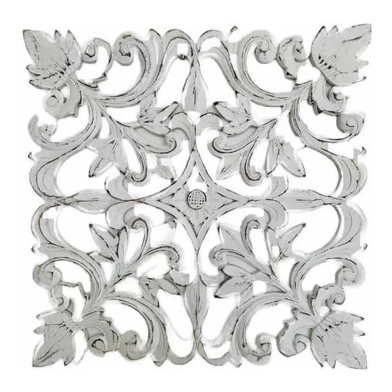 Panel Cuadrado Deco Pared Madera Tallada Y Patinado 50 Cms