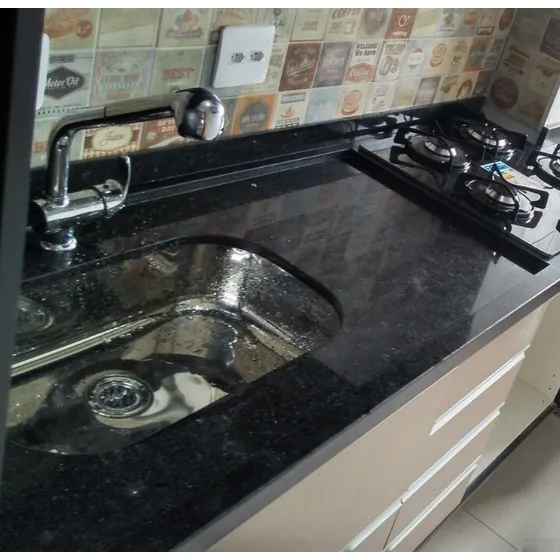 Pia Cozinha Granito Preto 1,50x0,60m Com Cuba + Furo Cooktop