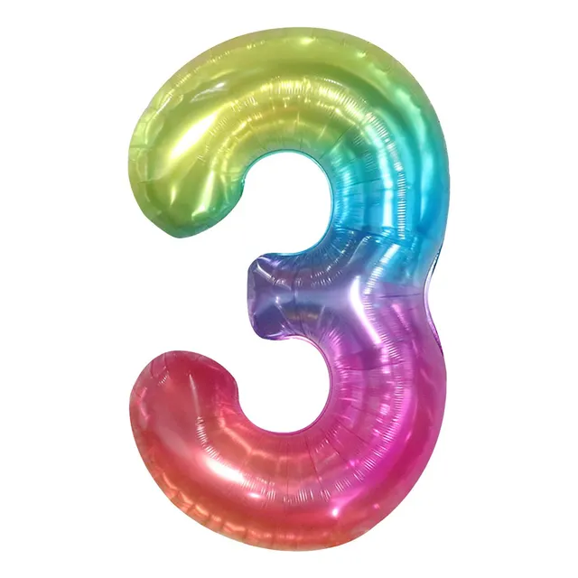 Big, Rainbow Number 3 Balloon - 40 Inch, Rainbow 3 Balloon |