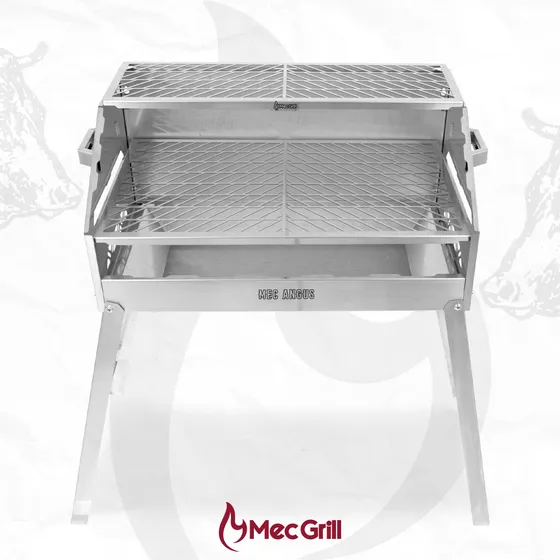 Churrasqueira Aço Inox 430 A Carvão 65X40 Mec Angus Grelha Suspensa Chão Parede Resistente Desmontável Mec G