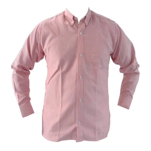 Camisa Tipo Oxford De Oficina Clásica Líneas Rojas Hombre