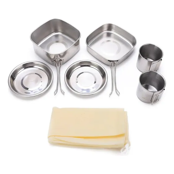 Set De Camping Ollas De Cocina Accesorios 6 Piezas Acero Inoxidable Con Bolsa De Transporte Sartén Plato Vasos 2 Persona