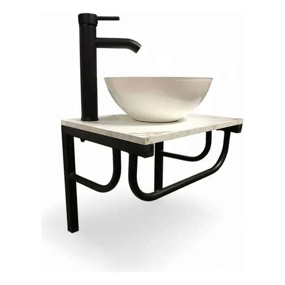 Paquete Lavabo Con Soporte Metalico Empotrable Y Accesorios Blanco Brillante