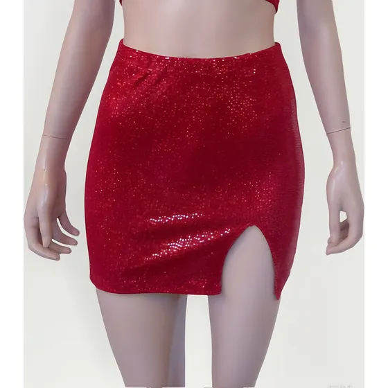 Pollera Roja Lentejuelas Adherida Fiesta Salir Mujer