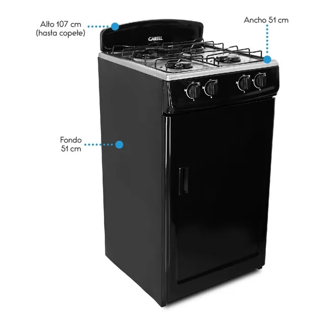 Estufa Parrilla De Gabinete A Gas Lp De 4q Acero Inox Garell Color Negro