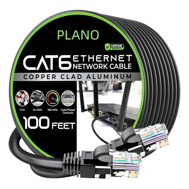 442255Genérica Plano Cable Ethernet Red Lan 30m Reforzado Cat6 Internet Consola RJ-45 Cable Utp Doble Forro Exterior