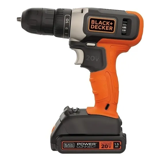 Taladro atornillador inalámbrico de 254mm Black+Decker BCD702C1 20V + 1 batería de 1.5Ah + accesorio con caja de cartón 220V