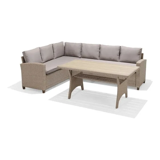 Sala de Jardin con 2 Sofás Y Mesa de Rattan Sintetico, Juego de Patio con Mesa y Cojines color Beige