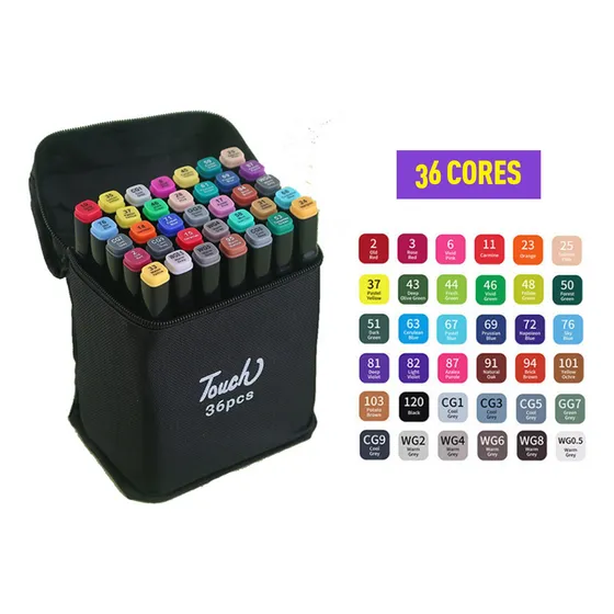 Conjunto Canetas Marcador Canetinha Ponta Dupla 36 Cores Kit