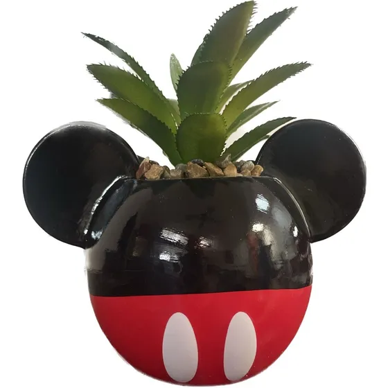 Mini Florero Maceta De Mickey Con Planta Artificial Original