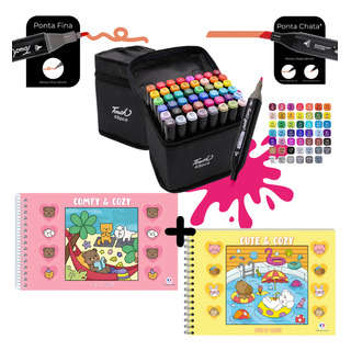 Kit 2 Livros Colorir Bobbie Goods + Canetinhas Touch 48cores Kit 2 Livros Colorir Bobbie Goods + Canetinhas Touch 48cores