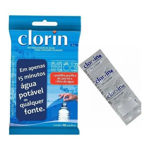 6 Cartelas Pastilha 10 Cada Purificadora Clorin Água Potável Cor Branco