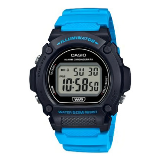 Reloj Casio Modelo W-219 Extensible Azul Color De La Correa Celeste Color Del Bisel Negro Color Del Fondo Negro Reloj Casio Modelo W-219 Extensible Azul Color De La Correa Celeste Color Del Bisel Negro Color Del Fondo Negro