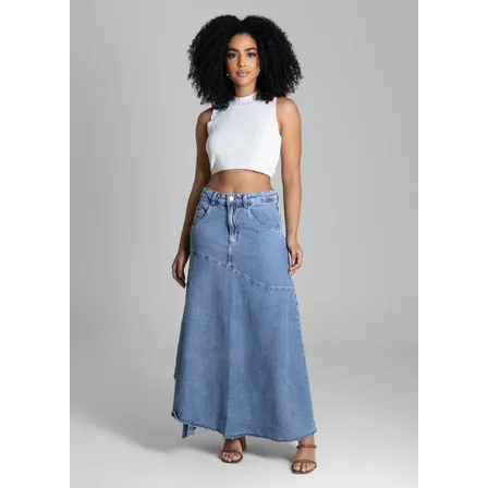 Jeans Sawary Feminina Saia Midi_282696 Índigo Lisa 40
