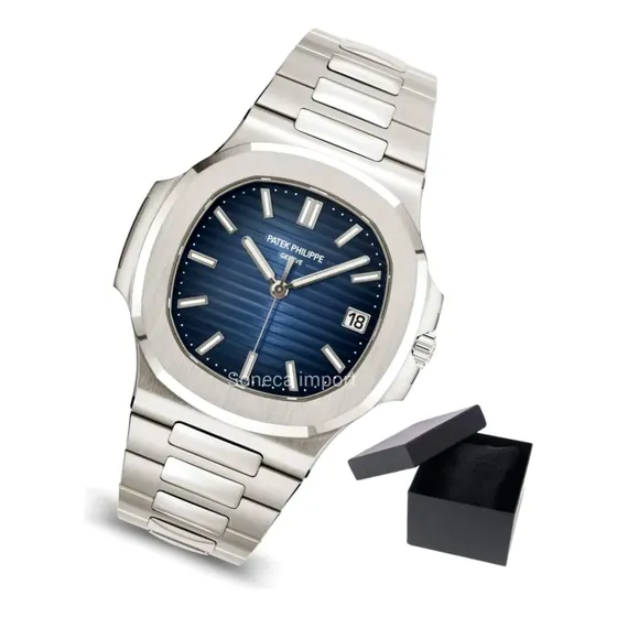Relógio Patek Nautilus Automático Fundo Azul Aço 904l Luxo Prateado Prateado Azul (Recondicionado)