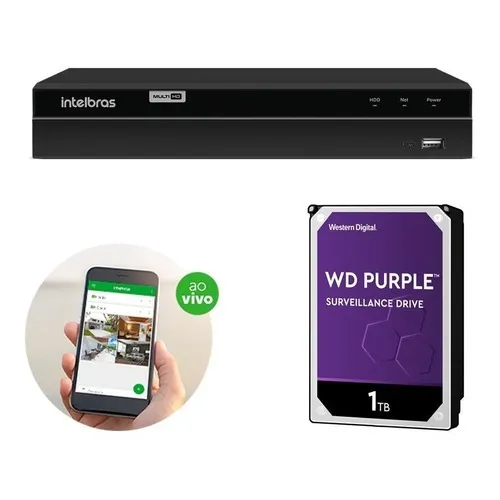 Kit Gravador Dvr Intelbras Mhdx 1208 + Hd 1 Tera Purple Wd 127/220V