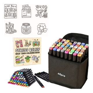 Kit De 48 Canetas De Ponta Dupla Com Estojo, Bolsa, Livro Pa Kit De 48 Canetas De Ponta Dupla Com Estojo, Bolsa, Livro Pa