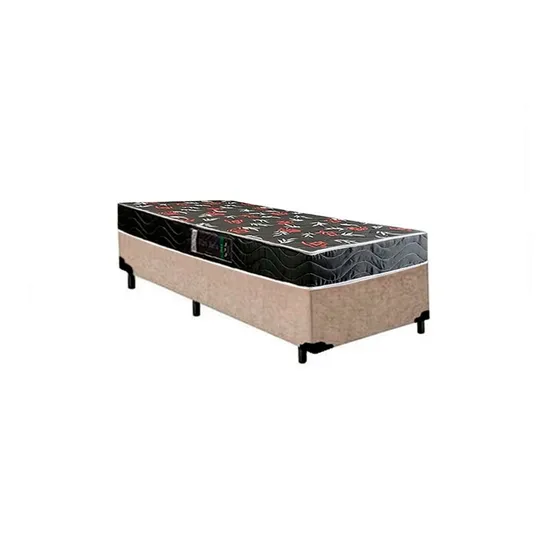 Colchão Espuma D20 Preto Oriental + Box Suede Bege 88x188x51