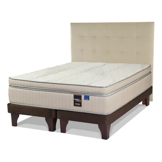 Cama Europea Maximo Cobre Flex 2 Plazas Bd + Respaldo Crudo