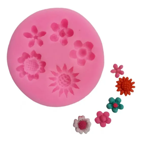 Molde De Silicona Flores X5 Girasol Fondant Porcelana Fría Color Rosa