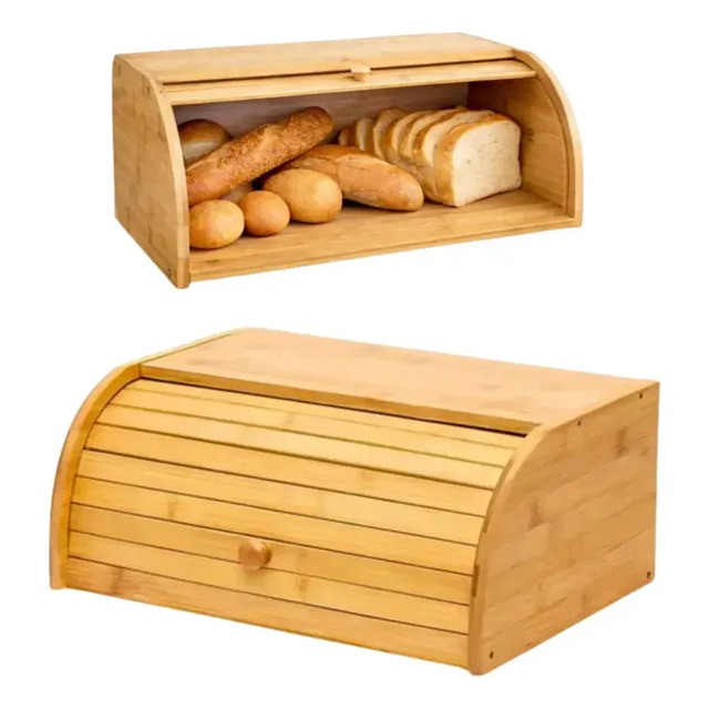 Porta paes com tampa retratil de bambu