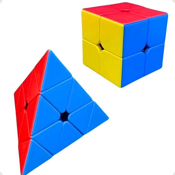 Kit Box Cubo Magico 2x2 + Triangulo Piramix Colorido Macio E Profissional Moyu Pop Imports