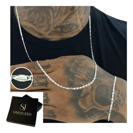 Corrente Cordão Masculino De Prata 925 + Pulseira E Garantia Prateado