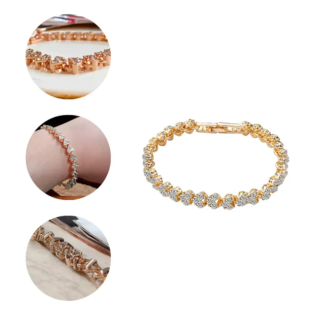 Pulsera Corazones De Oro Rosa Con Diamantes De Imitación